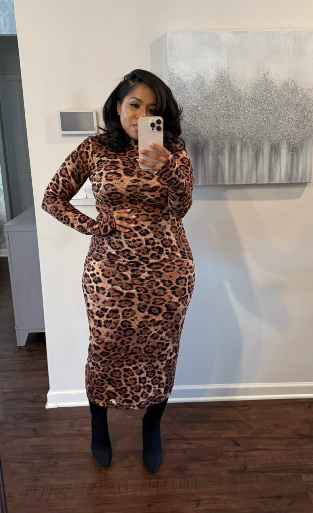 Love this dress for a date night look. Be mindful the material is a knit stretch so tighter than the summer material. Suggest sizing up if you want more stretch. I’m a 14-16 in an XL. Tagged my favs in the Rock Leopard Print. 
#afrmpartner 

#LTKplussize #LTKstyletip #LTKmidsize