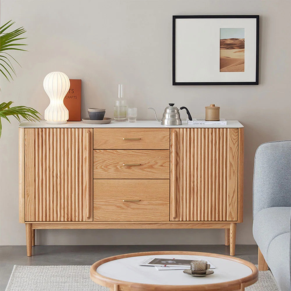 Decordreamss 59.06" Burlywood Sintered Stone + Solid Wood Sideboard | Wayfair | Wayfair North America