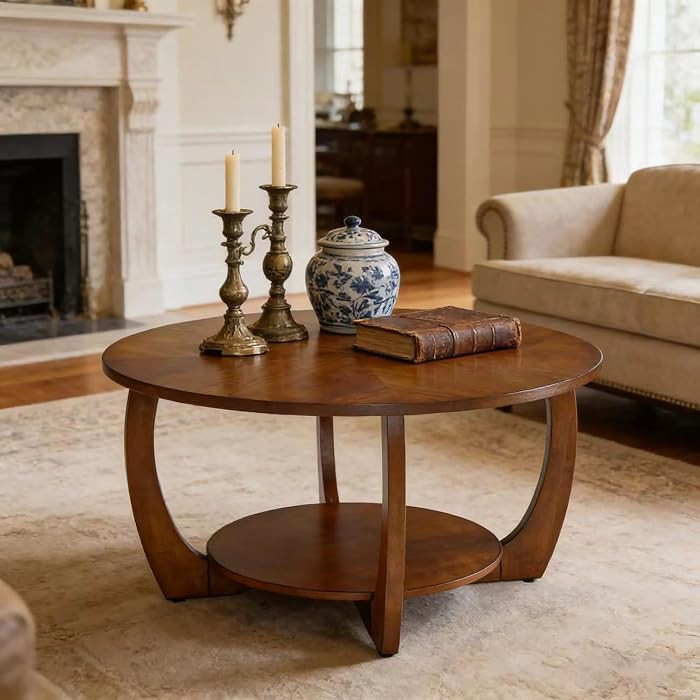 29.5" Round Coffee Table with Storage Removable Lower Shelf for Living Room | Amazon (US)