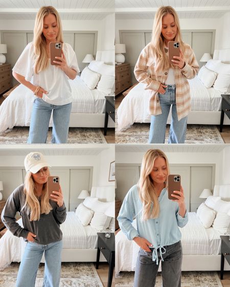 Shop my affordable summer fashion finds from Walmart! Everything is super affordable and good quality too. Mix and match to create endless outfit options! 

White top: xsmall
Shacket: xsmall
Hoodie: small
Button down tie top: xsmall 