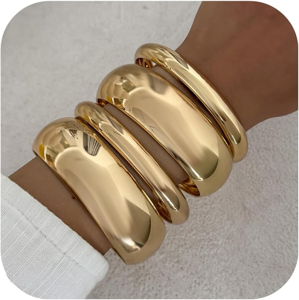Chunky Gold Bangle Bracelets for Women Stack Trendy Silver Wide Wrist Statement Cuff Bracelet Arm... | Amazon (US)