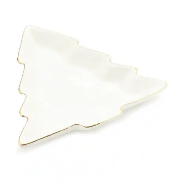 Set of 6 White Porcelain Pine Tree Trinket Dishes with Gold Trim, Holiday Decor and Christmas Tre... | Bed Bath & Beyond