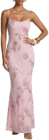Women's Bodycon Maxi Summer Dress 3D Satin Floral Mesh Formal Evening Dress Wedding Guest Cocktai... | Amazon (US)