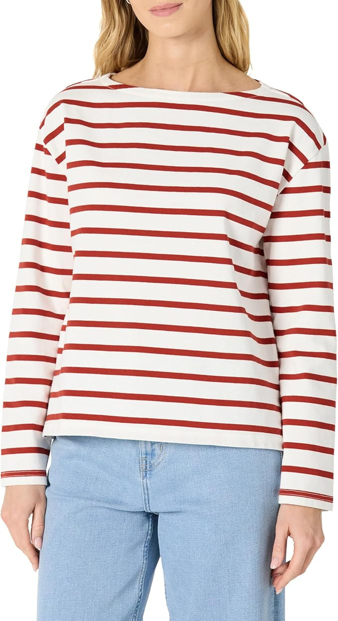 Amazon Essentials Women's 100% Cotton Heavyweight Relaxed-Fit Long-Sleeve Boatneck Top | Amazon (US)