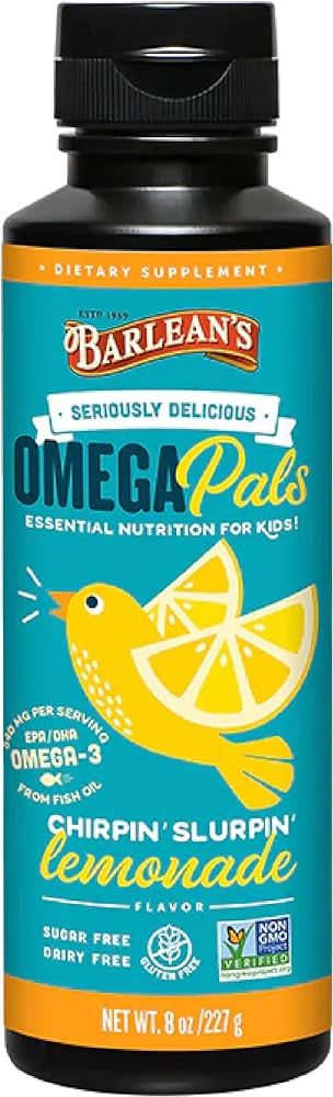 Barlean's Omega Pals Chirpin' Slurpin' Omega 3 for Kids, Yummy Lemonade Flavored Children's Liqui... | Amazon (US)