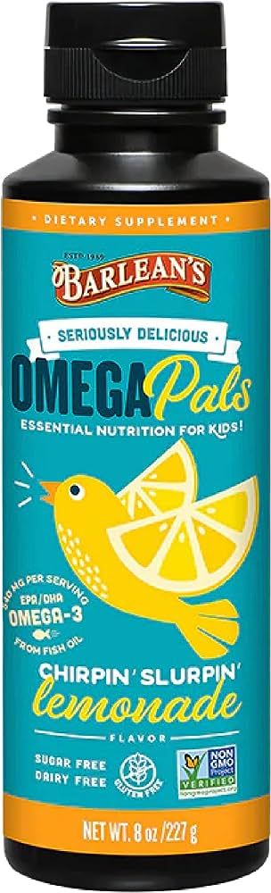 Barlean's Omega Pals Chirpin' Slurpin' Omega 3 for Kids, Yummy Lemonade Flavored Children's Liqui... | Amazon (US)