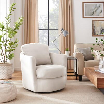 Art Leon Ivory Corduroy Fabric Upholstery Barrel Swivel Accent Chair | Lowe's
