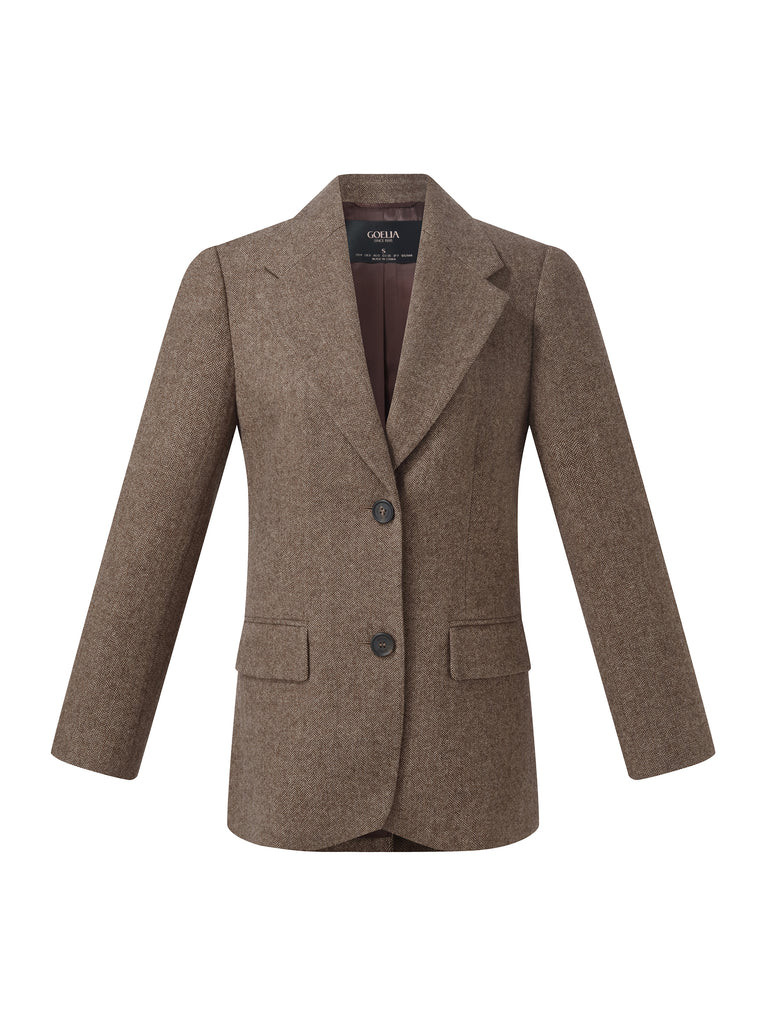 100% Washable Wool Gathered Waist Women Blazer | GOELIA