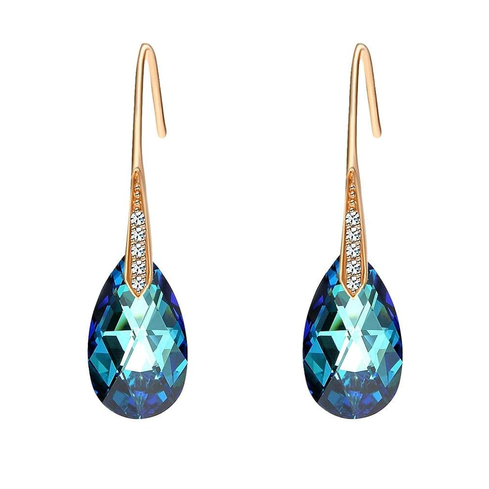 Austrian Crystal Teardrop Dangle Earrings for Women Drop Hook Earring 14K Rose Gold Plated Hypoal... | Amazon (US)