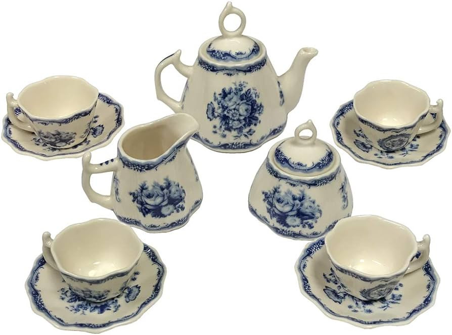 Madison Bay Co. Mini 13 Piece Classic Floral Blue Transferware Porcelain Tea Set - Antique Reprod... | Amazon (US)