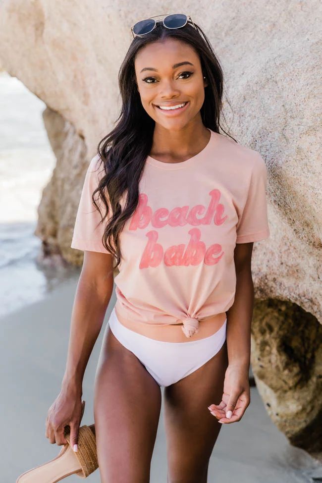 Beach Babe Script Peach Graphic Tee | The Pink Lily Boutique