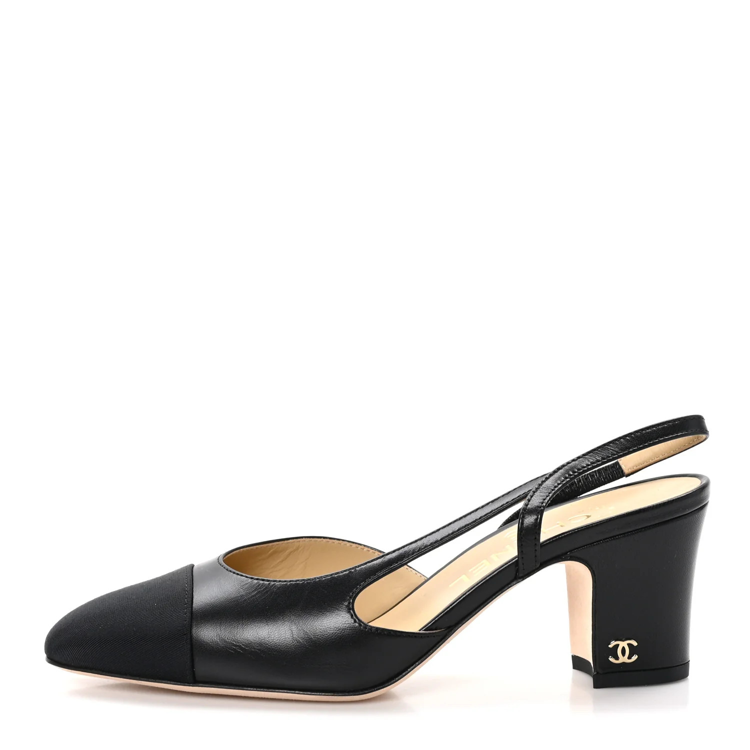 Goatskin Grosgrain Cap Toe CC Slingback Sandals 36.5 Black | FASHIONPHILE (US)