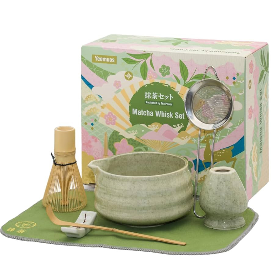 Matcha whisk Set,7 Pcs Matcha Making Kit with whisk Whisk, Ceramic Bowl, Sifter, Scoop, Holder, S... | Amazon (US)
