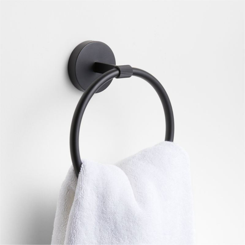 Modern Fluted Matte Black Bathroom Hand Towel Ring + Reviews | Crate & Barrel | Crate & Barrel