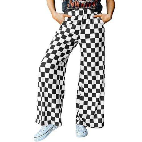 Cjfdfy Women's Checkered Pants Wide Leg Sleep Lounge Wear Pajama Pants Loose Gingham Clothes (Black and White, L) | Amazon (US)