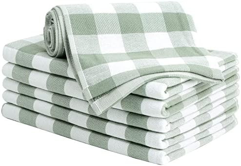 PiccoCasa 100% Cotton Terry Kitchen Towels Set of 6 Plaid Pattern (13 x 29 Inch) Soft Absorbent Dryi | Amazon (US)