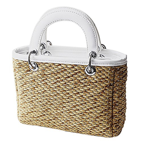 QZUnique Women's Summer Beach Straw Handbag Single Shoulder Bag Solid Straw Tote | Amazon (US)