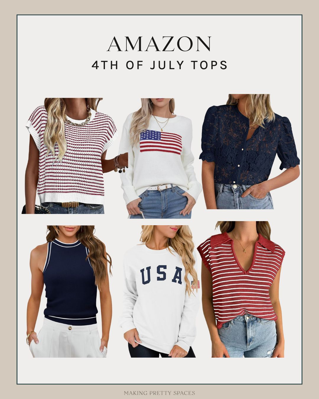 Shop these cute Amazon 4th of July tops! Amazon fashion, red, white & blue, USA, striped fashion, tank top, shirt, lace, flag sweater 

 #LTKSummerEdit #LTKSaleAlert #LTKStyleTip