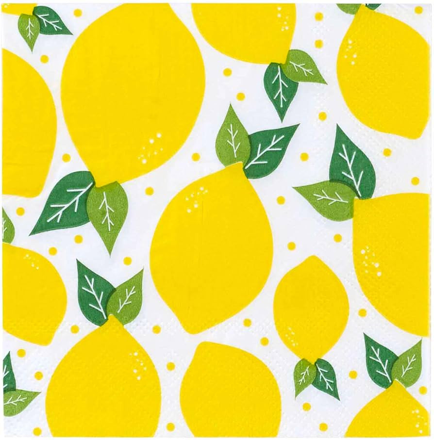 X&O Paper Goods Yellow Lemons Paper Cocktail Napkins, 20pc, 5.5'' x 5.5'' | Amazon (US)