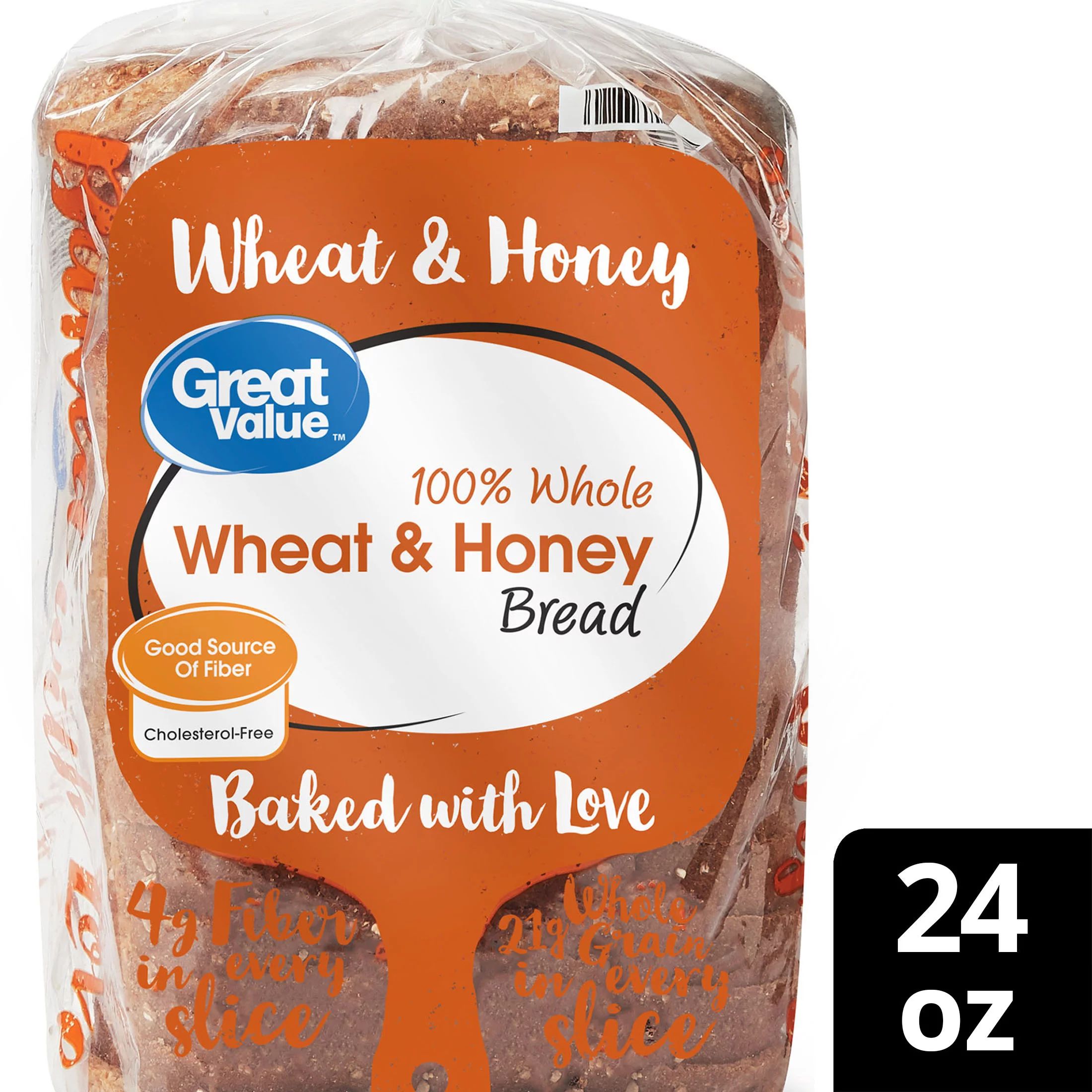 Great Value 100% Whole Wheat & Honey Bread Loaf, 24 oz - Walmart.com | Walmart (US)