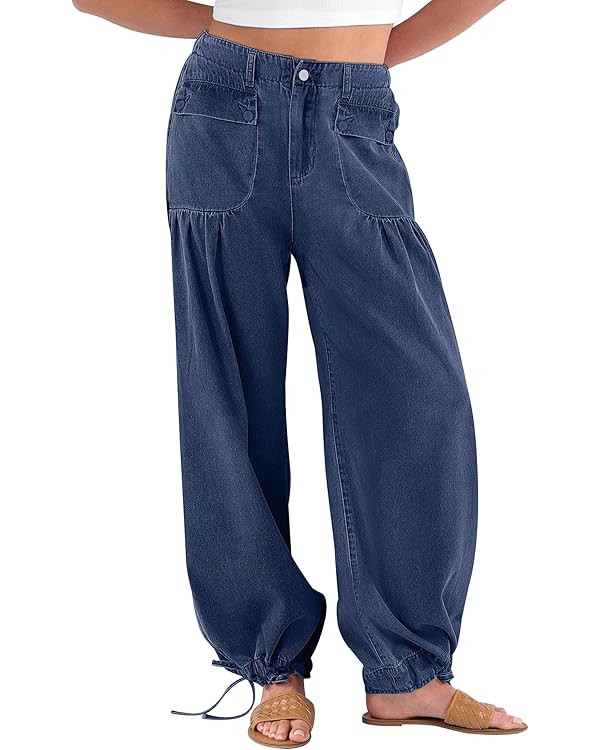 ANRABESS Women's Baggy Jeans 2025 Fashion Mid Rise Tie Ankle Wide Leg Harem Palazzo Denim Pants w... | Amazon (US)