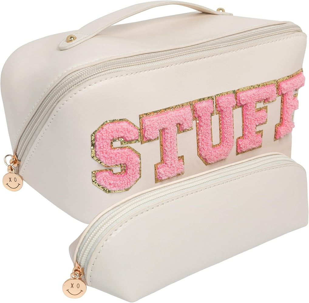 2pc Cute Makeup Bag Large Capacity Travel Cosmetic Bag Preppy Skin Care Waterproof Cosmetic Pouch... | Amazon (US)