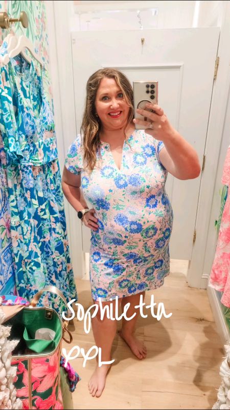 This is the Sophiletta in a XXLAgain super stretchy dress but also clingy. Print Conch Shell Pink Rumor Has itMy husband did not like this print. I will say there are cute mini matches in this print though! #livinglargeinlilly #grandmillennial #lillypulitzer #lillytryons #plussize 

#LTKplussize #LTKmidsize