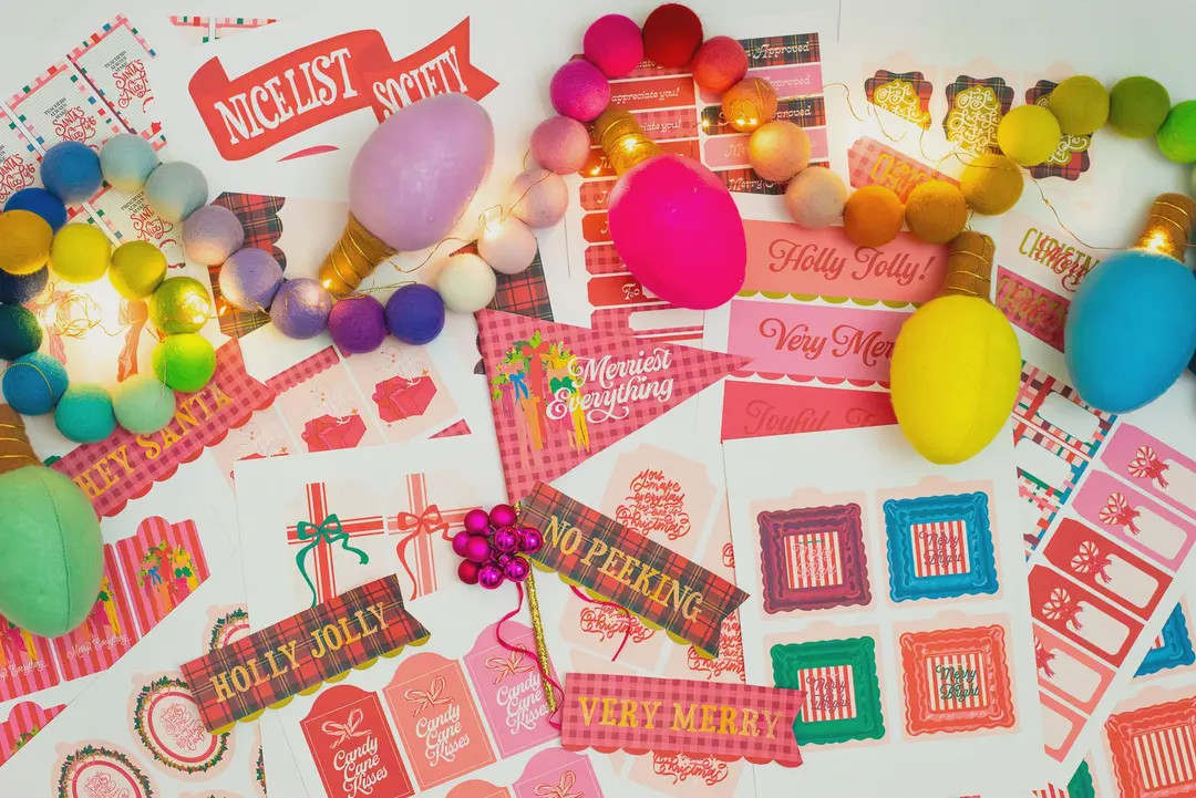 Vintage Christmas Printable Party Set With DIY Holiday Pennants, Gift Tags, & Decor - Etsy | Etsy (US)