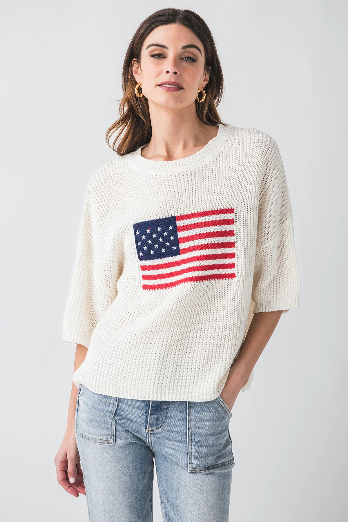 Buttermelon Flag 3/4 Sleeve Sweater | Social Threads