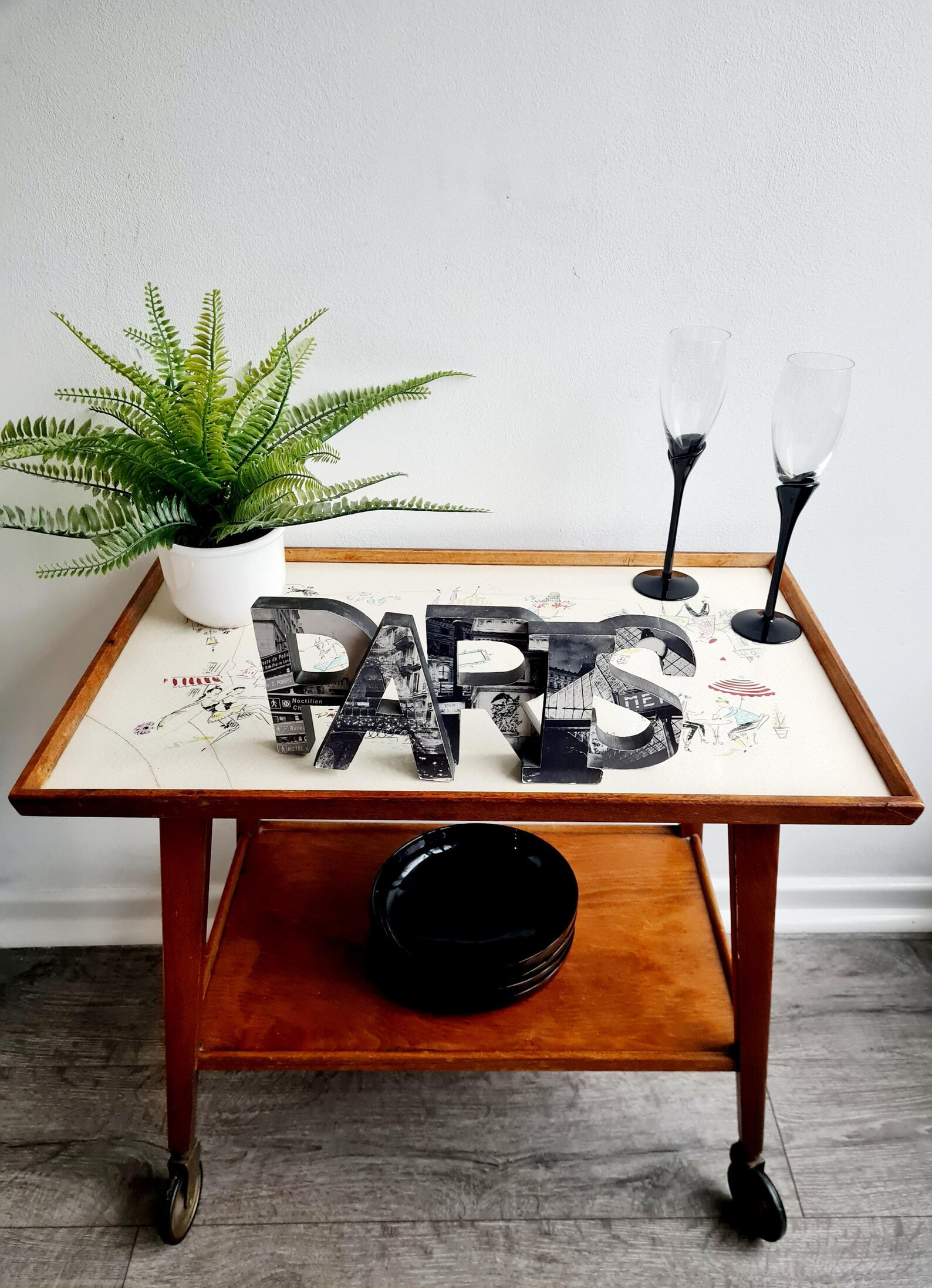 OPAL Servierwagen Paris French Style Vintage Mid Century Design Eiffelturm Keramik Holz Barwagen ... | Etsy (US)