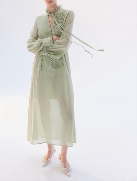 Sage green Chiffon midi dress - summer workwear outfit 

#LTKfindsunder100 #LTKSeasonal #LTKstyletip