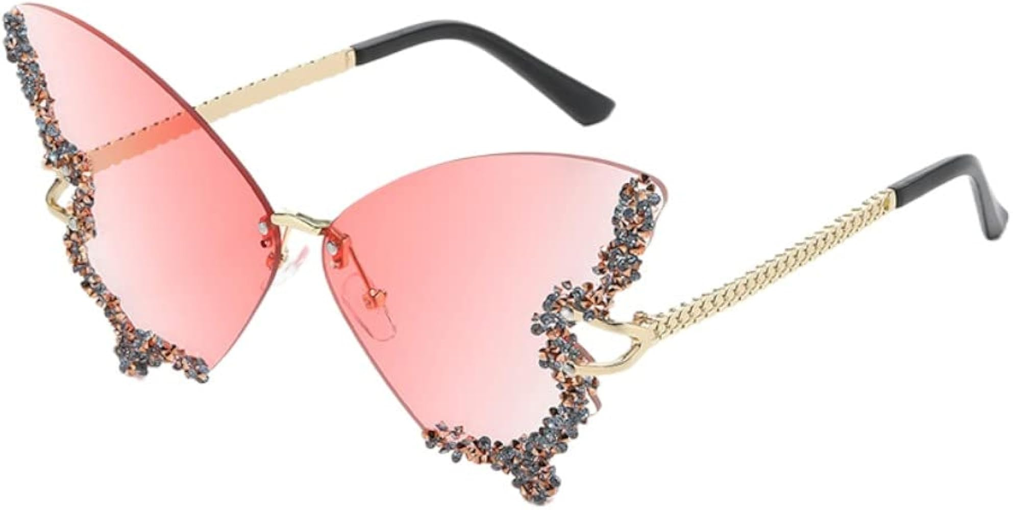 Women's Retro Classic Butterfly Shape Diamond Rimless Sunglasses UV Blocking Sunglasses | Amazon (US)