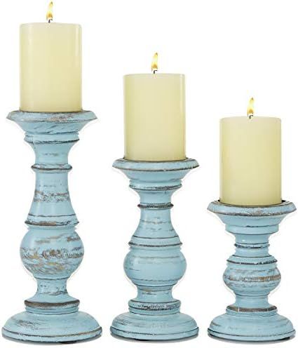 Deco 79 Coastal Wood Pillar Candle Candlestick Holder for Home Decor, Wedding, Dinning, Party, S/... | Amazon (US)