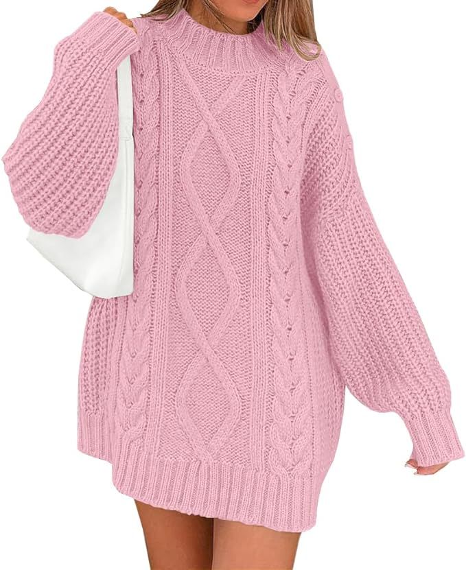 LILLUSORY Women's Crewneck Oversized Sweater Dress 2023 Fall Cable Knit Long Sleeve Chunky Casual... | Amazon (US)