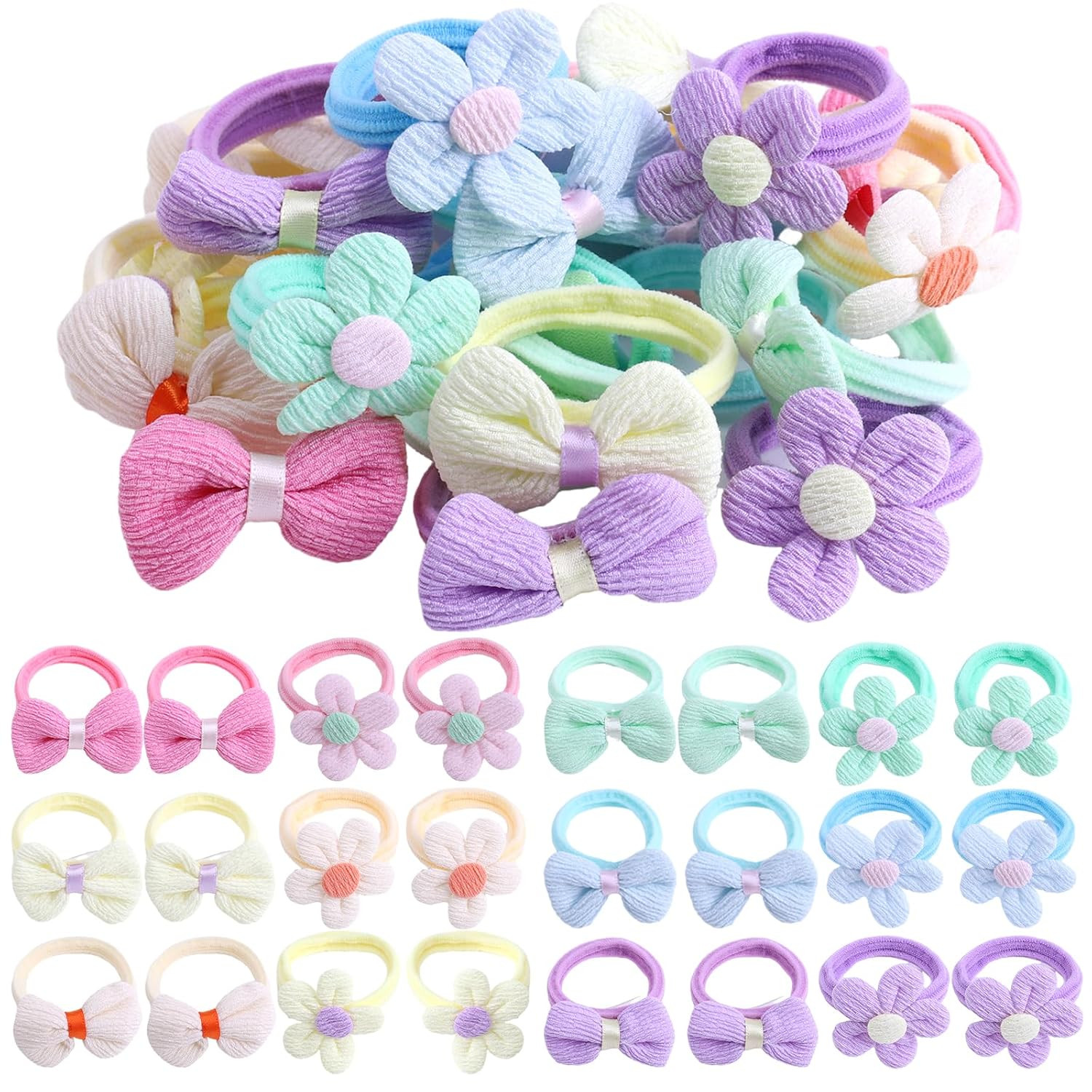 24 Pcs Toddle Hair Ties for Girls Baby hair tie Cute Flower Elastic Toddler Hair Ties Candy Bow Seamless Ponytail Holders Scrunchies Little girls Hair Accessories for Thick Hair | Amazon (US)