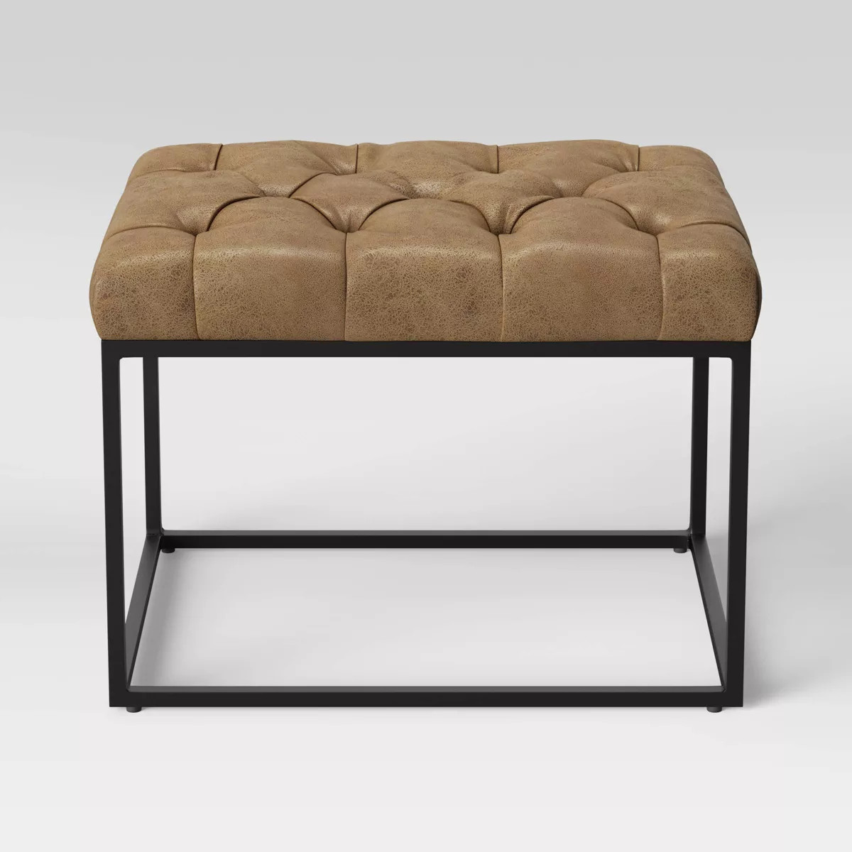 Trubeck Tufted Metal Base Ottoman Faux Leather Brown - Threshold™: Padded Footstool, No Assembl... | Target