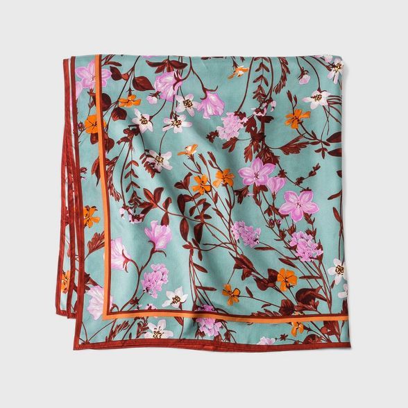 Women's Floral Print Silk Scarf - A New Day™ Blue | Target