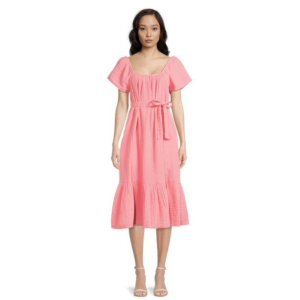Time and Tru Women's Flutter Sleeve Textured Dress | Walmart (US)