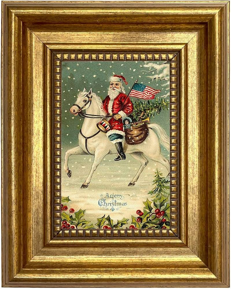 Schooner Bay Co. Framed Christmas Holiday Print Santa Claus with American Flag Wall Art Decor 7-1... | Amazon (US)