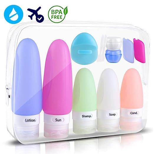 Travel Bottles , Wedama Leakproof Silicone Travel Containers with 5 Pcs TSA Approved Squeezable 3... | Amazon (US)