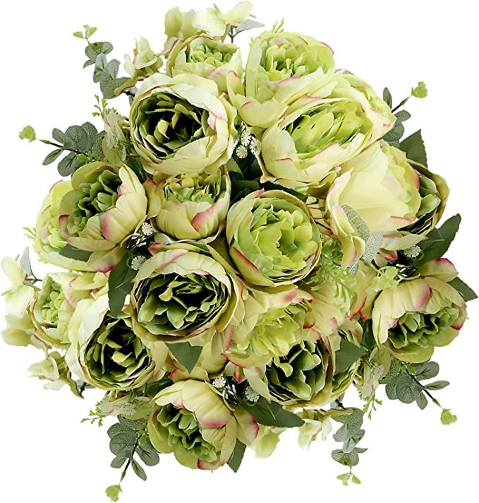 YIBUKIY 2 Bunches Artificial Peony Flowers, Fake Flowers 18 Heads Silk Peonies Bouquet, Faux Flow... | Amazon (US)