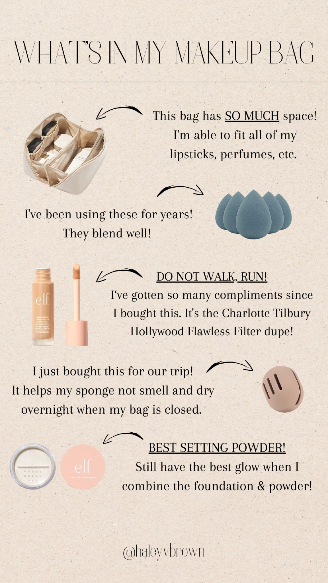 Makeup Bag, Makeup Sponge, Elf Halo Glow Liquid Foundation, Charlotte Tilbury Hollywood Flawless Filter Foundation, Travel Bag, Travel Makeup, Elf Setting Powder, Sofia Richie Makeup, Clean Girl Makeup

#LTKFind #LTKtravel #LTKbeauty