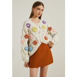 Button Up Floral Pom-Pom Knit Cardigan | Chicwish