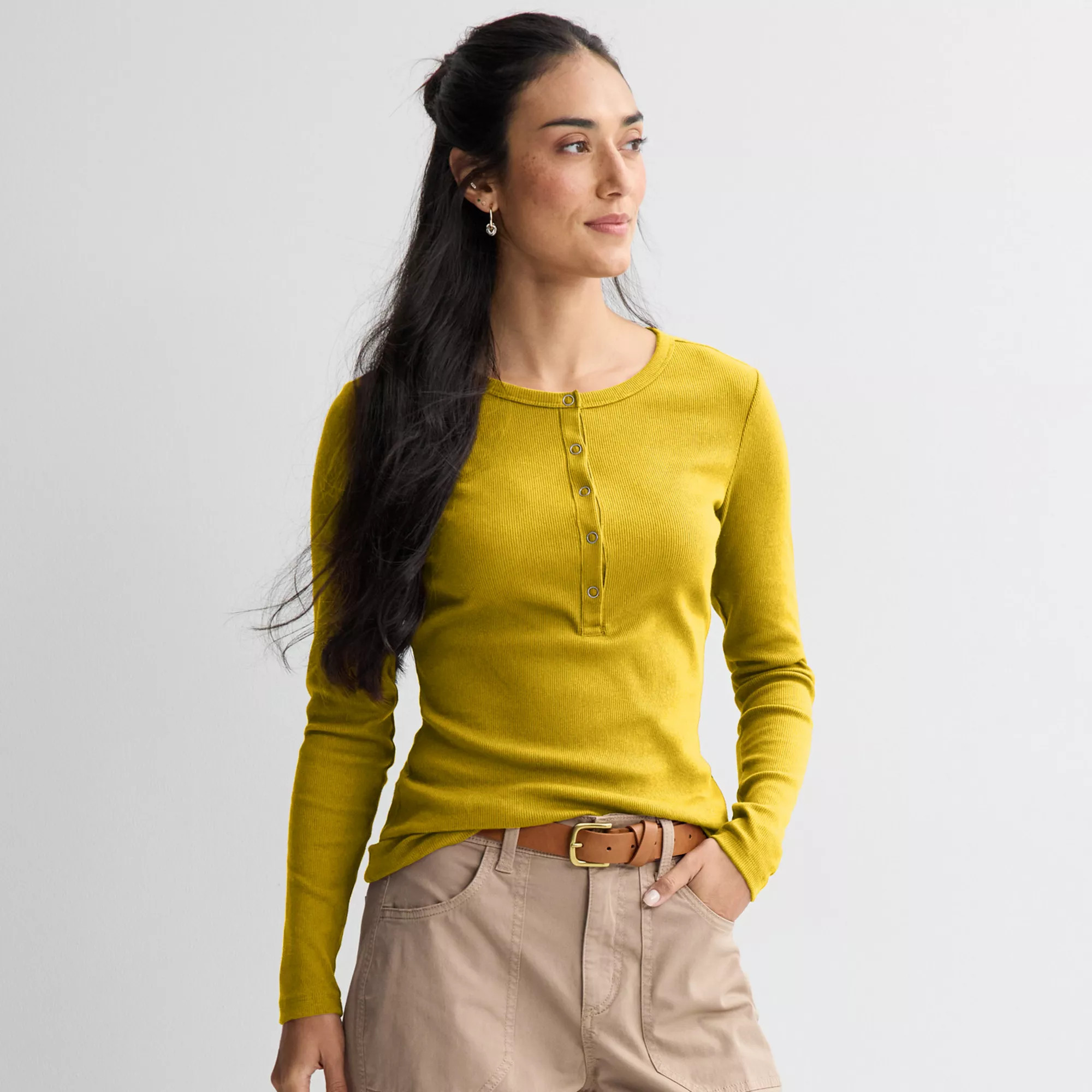 Women's Sonoma Goods For Life® Long Sleeve Crew Neck Henley, Size: XL, Sun Dipped Yellow | Kohl's
