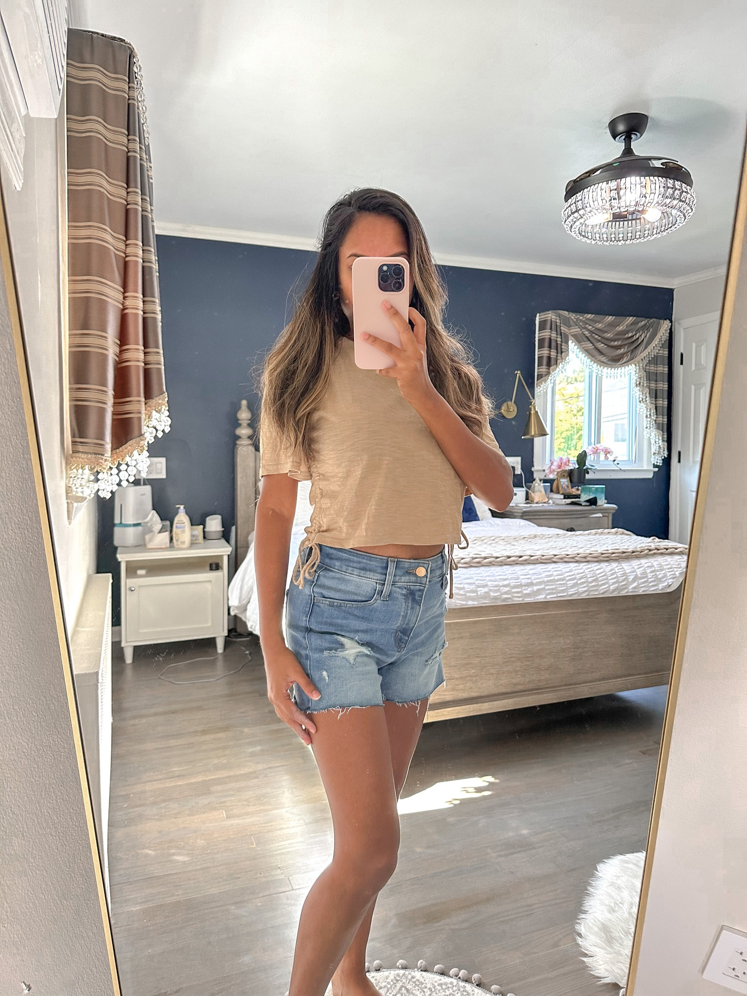 Labor Day weekend sale. Target finds. Target fashion. Neutral style crop top. Light wash denim shorts. Casual outfit. Summer outfit. Fall outfit. Target basics. Easy transitional outfit to fall. 

#LTKSale #LTKSeasonal #LTKsalealert