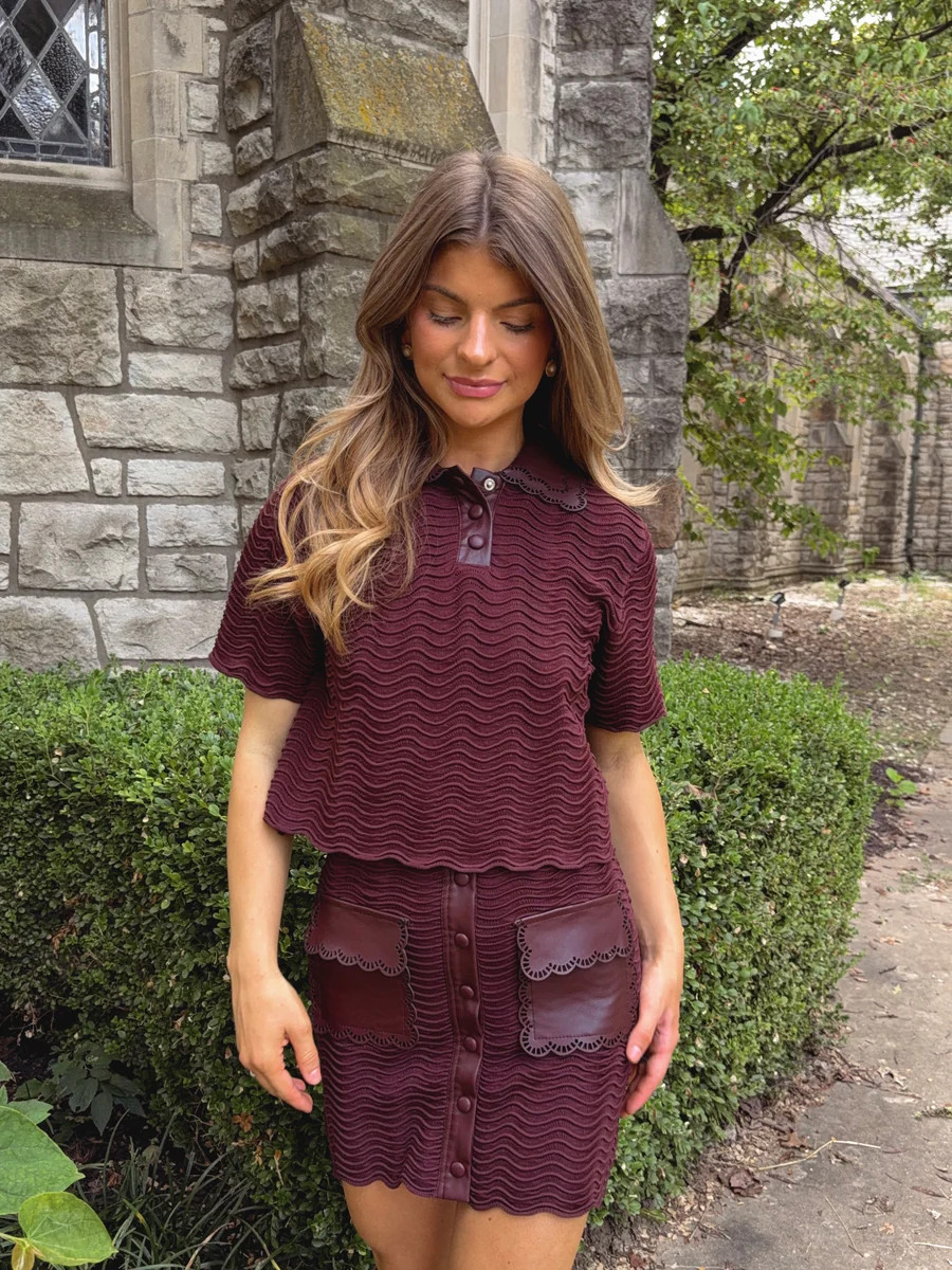 Chatham Leather and Knit Top - Plum Brown | Ave and Liv Boutique