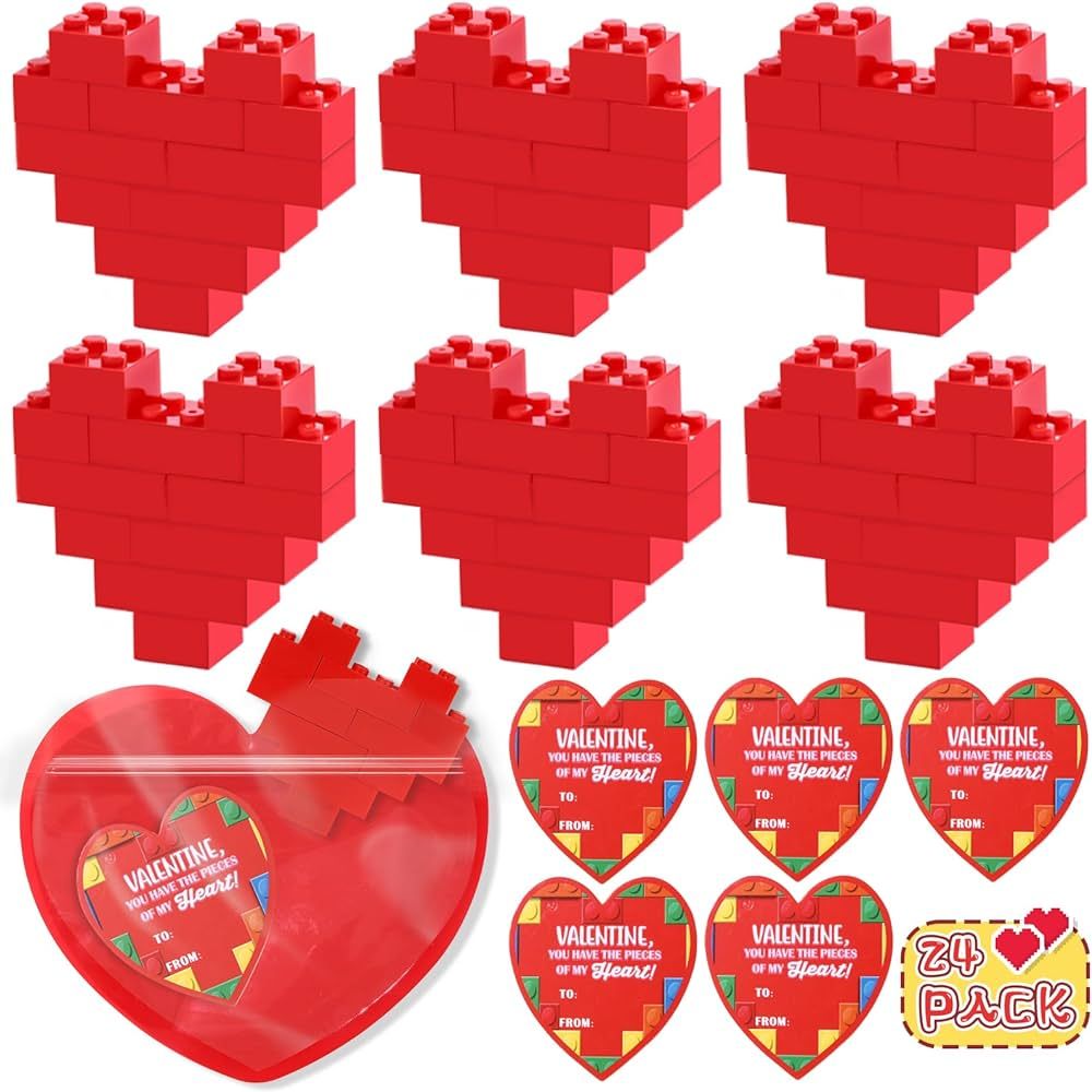 C.N. Valentines Day Gifts for Kids 24 Pack Valentines Building Sets with Heart Valentines Cards f... | Amazon (US)