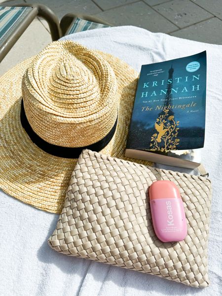 Naghedi bag in medium, ecru. Favorite beach hat! Kosas spf is so good. The nightingale book is amazing and currently has me in a tizzy!! Beach essentials. Resort wear. Beach vacation. Best books to read. 

#LTKfindsunder50 #LTKtravel #LTKswim