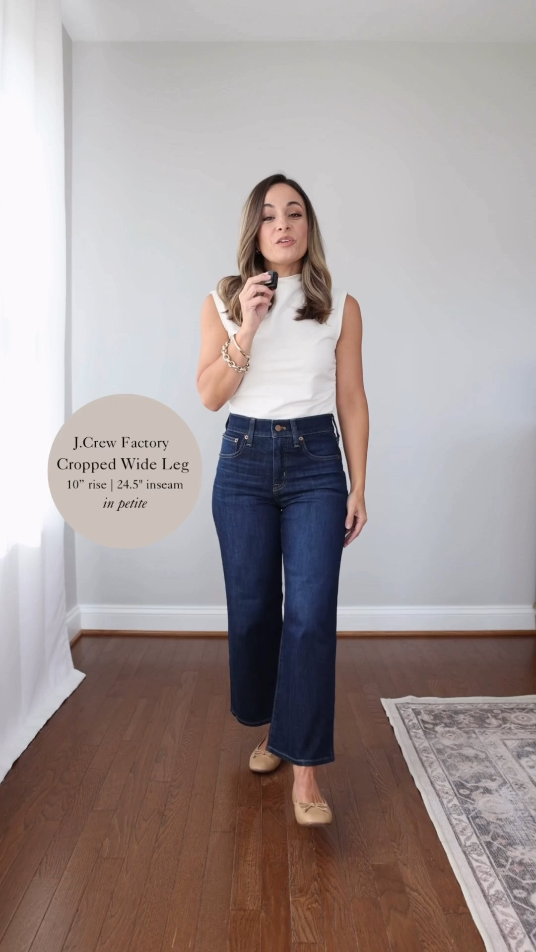 A look at the dark wash jeans I included in the mini capsule. I’m wearing the standard length with a 26.5” inseam. 

Jeans: 24 - true to size in both standard and petite. 10” rise both size options, 26.5” standard, 24.5” petite

#LTKPetite