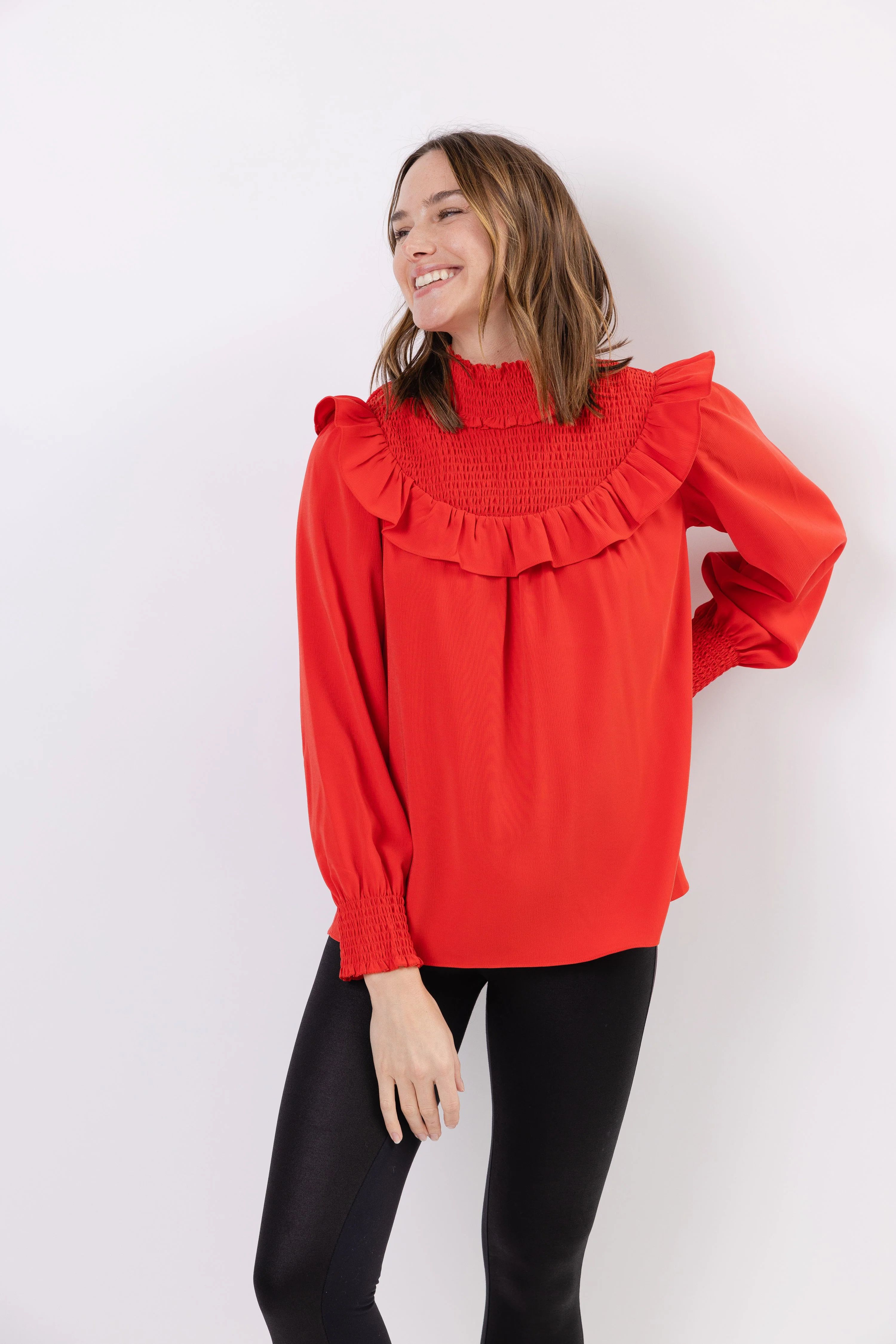 Red Smocked Neck Top | Sail to Sable